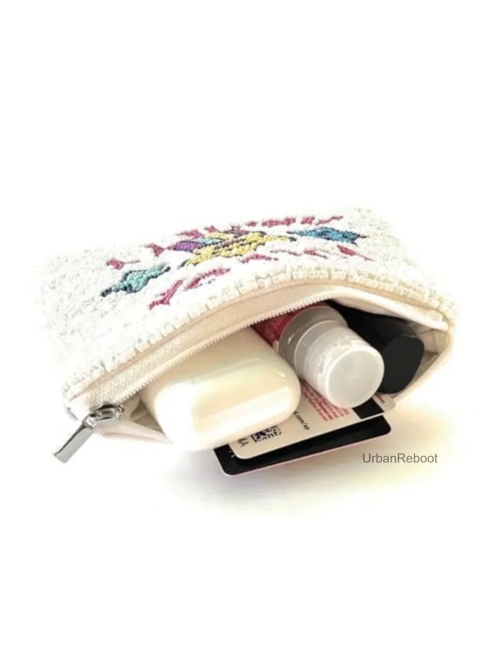Beaded Coin Purse Pouch Hand Sewn Seed Beads Canvas Zipper Small Wallet Gift